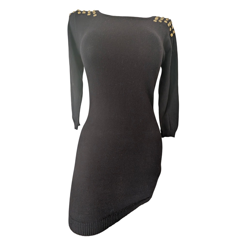 Black Knit Mini Dress‎ Small Gold Stud Bodycon Going Out Grunge Club Edgy Baddie
